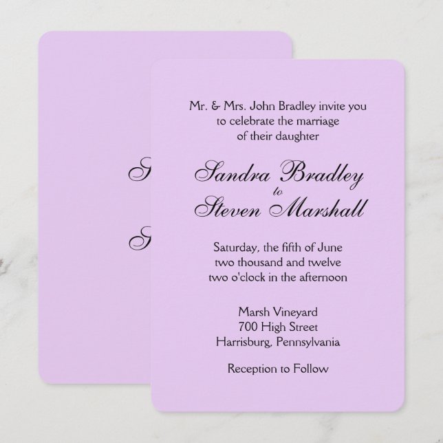 Classic Lavender Wedding Invitations (Front/Back)