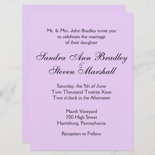 Classic Lavender Wedding Invitations (Front/Back)