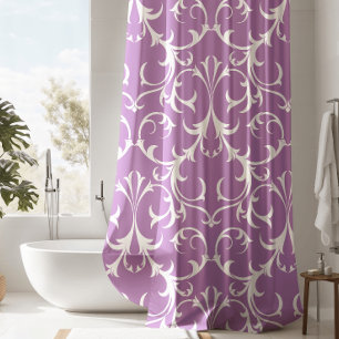 Classic Lavender & White Damask Floral Shower Curtain