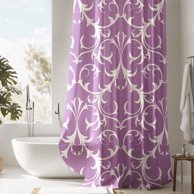 Classic Lavender & White Damask Floral Shower Curtain (Creator Uploaded)