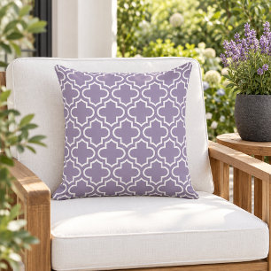 Classic Lavender White Quatrefoil Trellis Cushion