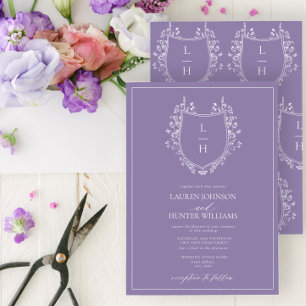 Classic Lavender Wildflower Monogram Crest Wedding Invitation