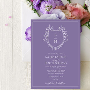 Classic Lavender Wildflower Monogram Crest Wedding Invitation