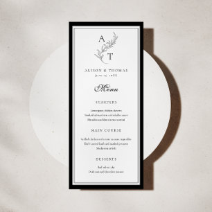 Classic Leaf Monogram Wedding Flat Menu Card