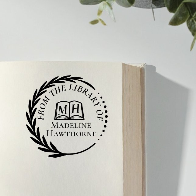 Classic Leaf Wreath From The Library Of Bookplate Rubber Stamp (leaf wreath reading)