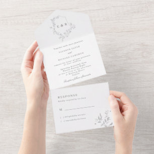 Classic Leafy Monogram Crest Wedding All In One Invitation