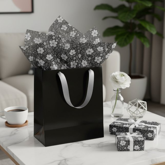 Classic Leaves Floral Art Pattern On Grey Black Tissue Paper (Creator Uploaded)