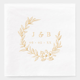 Classic Leaves & Floral Wreath Monogram Gold Foil Napkins