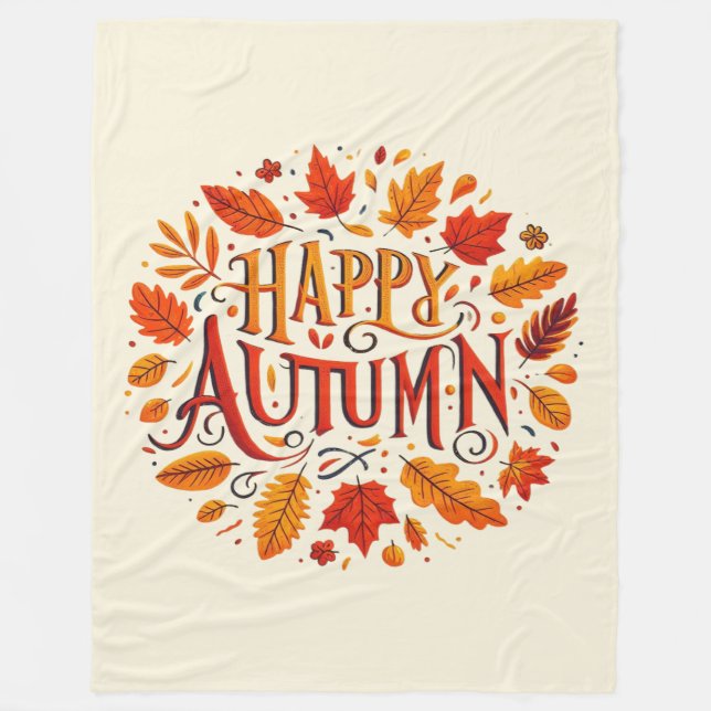 classic leaves & Happy Autumn  Fleece Blanket (Front)