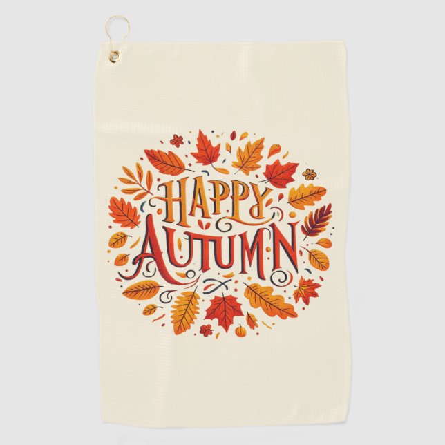 classic leaves & Happy Autumn  Golf Towel (Front)