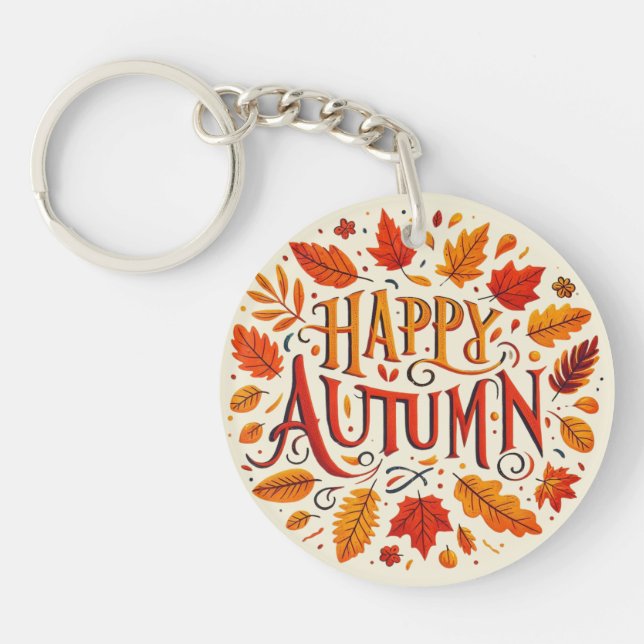 classic leaves & Happy Autumn Key Ring (Front)