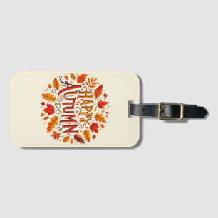 classic leaves & Happy Autumn  Luggage Tag