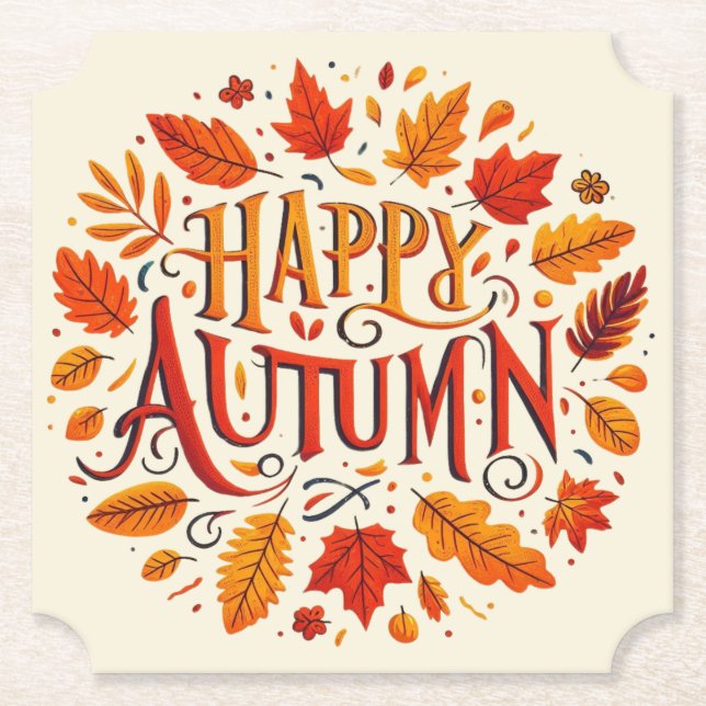 classic leaves & Happy Autumn  Paper Coaster (Front)