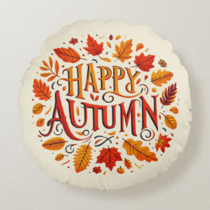 classic leaves & Happy Autumn Round Cushion