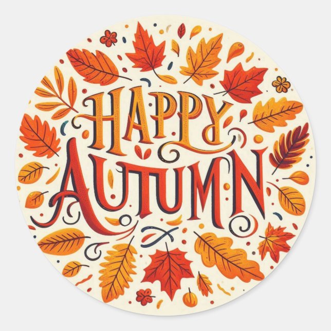 classic leaves & Happy Autumn  Round Sticker (Front)