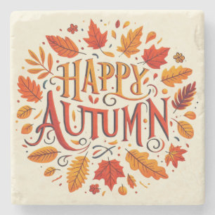 classic leaves & Happy Autumn  Stone Coaster