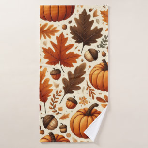 classic leaves/pumpkins/acorns Autumn  Bath Towel