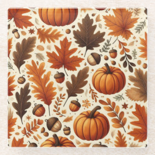 classic leaves/pumpkins/acorns Autumn  Glass Coaster