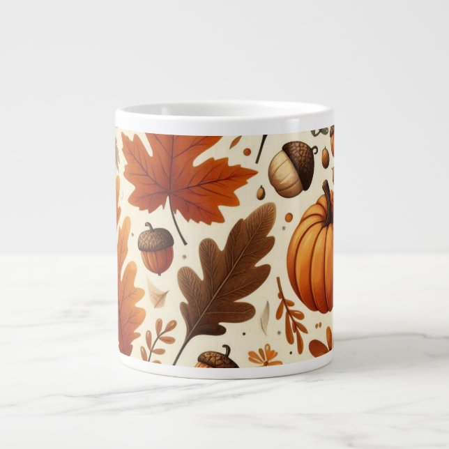 classic leaves/pumpkins/acorns Autumn  Large Coffee Mug (Front)