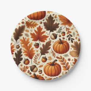 classic leaves/pumpkins/acorns Autumn Paper Plate