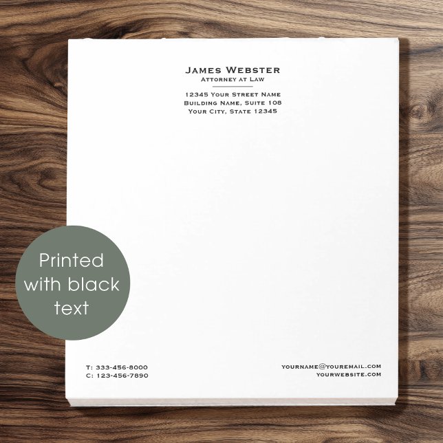 Classic Legal & Professional Attorney at Law Black Notepad (Creator Uploaded)
