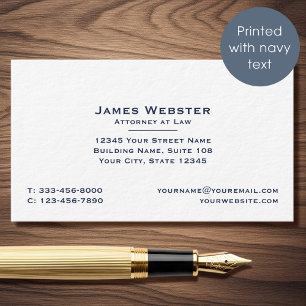 Classic Legal & Professional Attorney at Law Navy Business Card