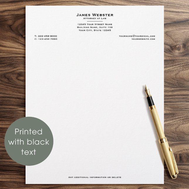 Classic Legal & Professional Business Black Custom Letterhead (Creator Uploaded)