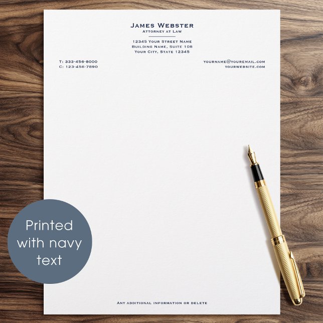 Classic Legal & Professional Business Navy Blue Custom Letterhead (Creator Uploaded)