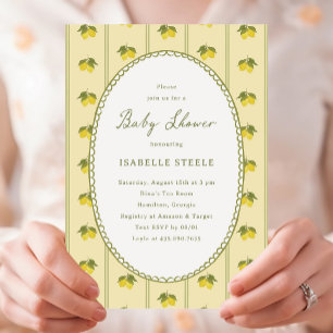 Classic Lemon Stripe Pattern Baby Shower Invitation