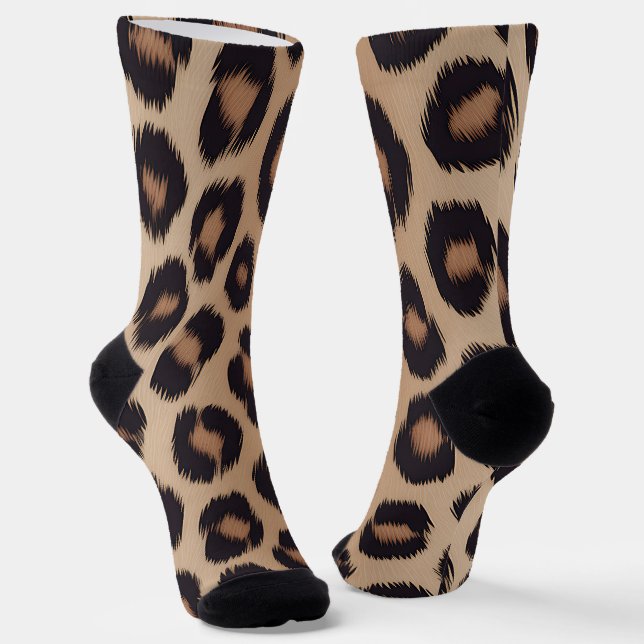 Classic Leopard Animal Print Brown Cheetah Socks (Angled)
