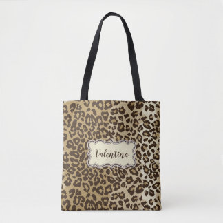 Classic Leopard Pattern with Custom Name Tote Bag