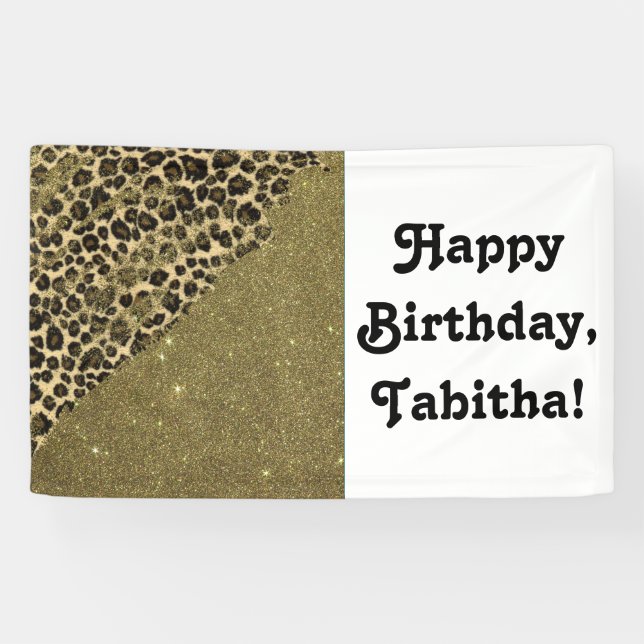 Classic Leopard Print Brushstrokes on Faux Glitter Banner (Horizontal)