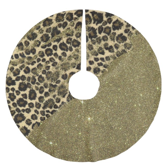 Classic Leopard Print Brushstrokes on Faux Glitter Brushed Polyester Tree Skirt (Front)