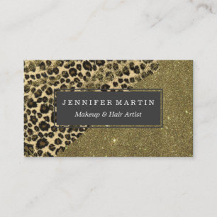 Classic Leopard Print Brushstrokes on Faux Glitter Business Card