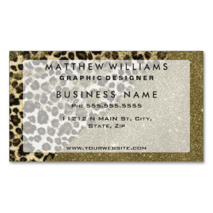 Classic Leopard Print Brushstrokes on Faux Glitter Magnetic Business Card