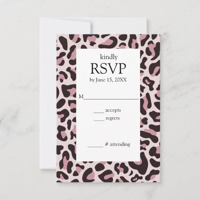Classic Leopard Print RoseGold RSVP Card (Front)