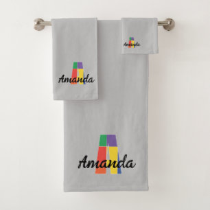 Classic letter A coloured monogrammed grey Bath Towel Set