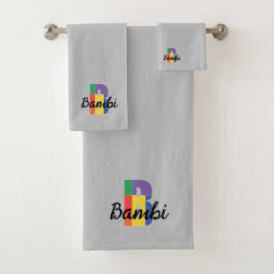 Classic letter B coloured monogrammed grey Bath Towel Set