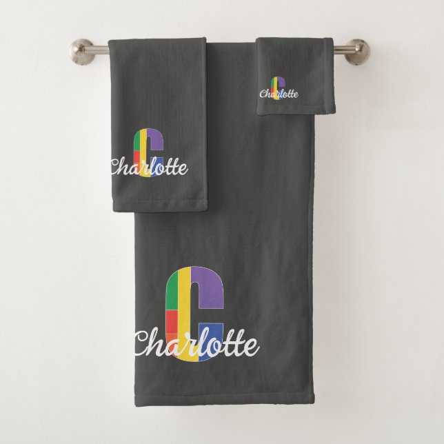 Classic letter C coloured monogrammed grey Bath Towel Set (Insitu)