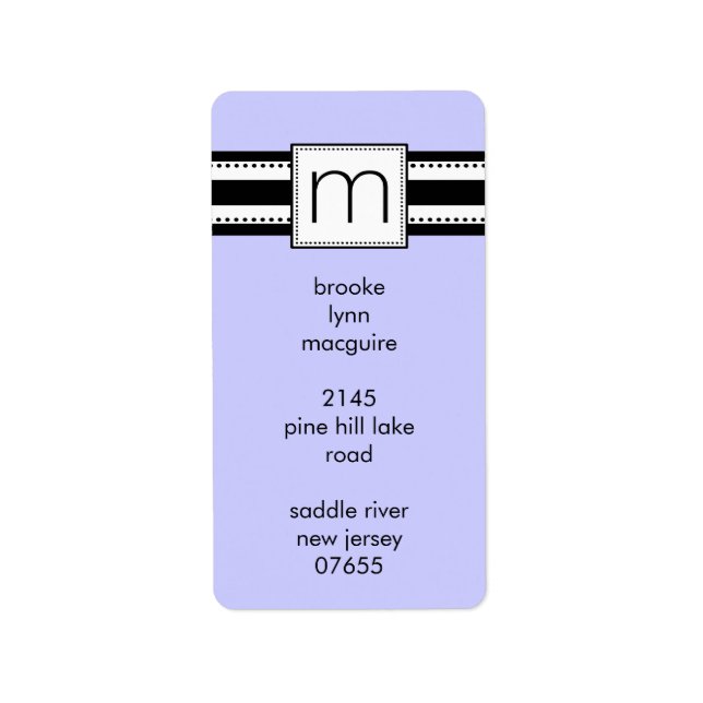 Classic Letter M Monogram Vetical Address Labels. Label (Front)