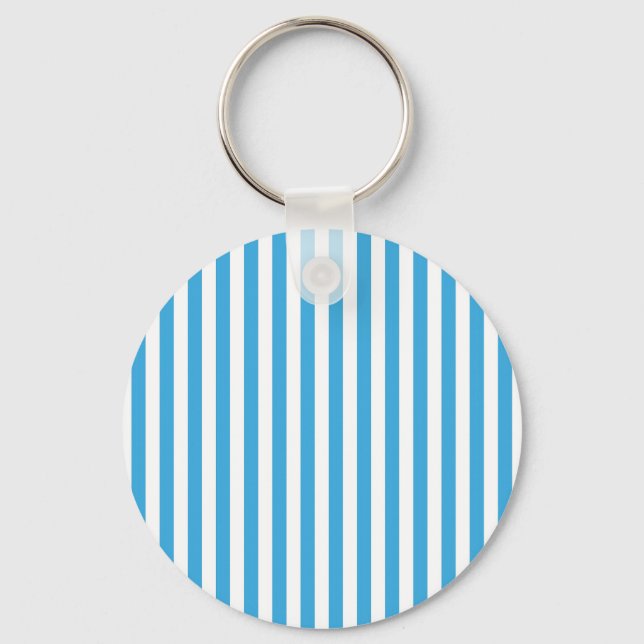 Classic Light Baby Blue and White Vertical Stripes Key Ring (Front)