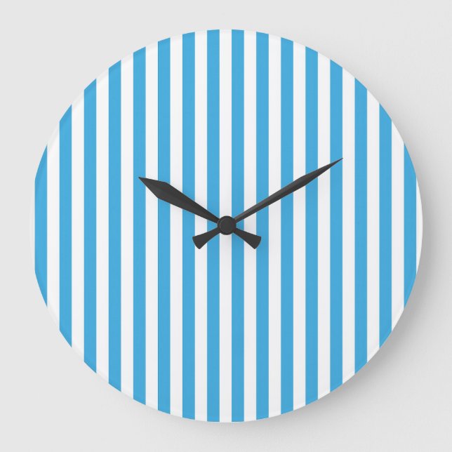 Classic Light Baby Blue and White Vertical Stripes Large Clock (Front)
