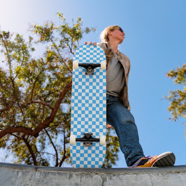 Classic light blue checkerboard  skateboard (Outdoor 1)