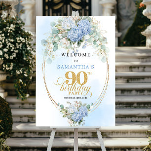 Classic Light Blue Eucalyptus 90 Birthday Welcome Poster