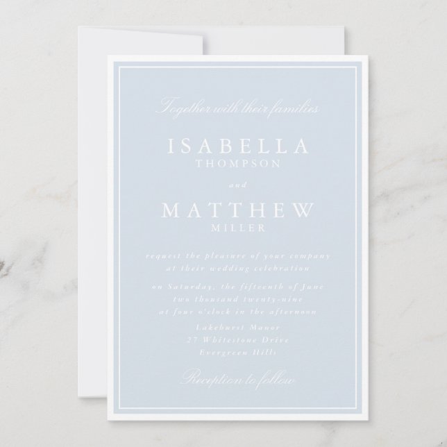 Classic Light Blue Framed Wedding Invitation (Front)