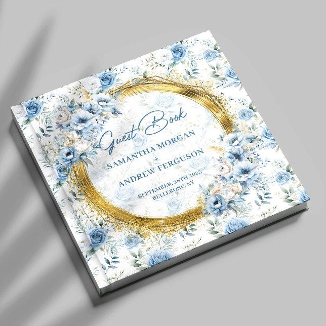 Classic Light Blue Gold Glitter Wedding Guest Book (Classic Light Blue Gold Glitter Wedding Guest Book)