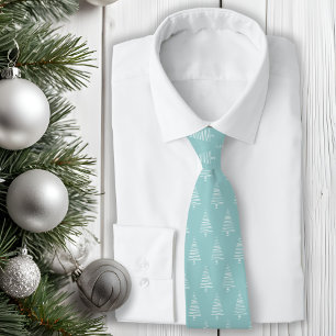 Classic Light Blue-Green And White Christmas Trees Tie