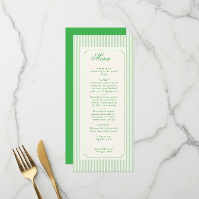 Classic Light Blue Stripes Hydrangea Wedding Menu (Front/Back In Situ)
