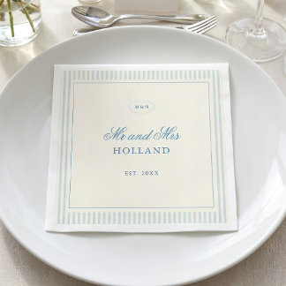 Classic Light Blue Stripes Mr and Mrs Wedding Napkin