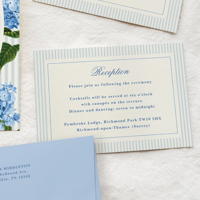 Classic Light Blue Stripes Reception Enclosure Card (classic blue stripes wedding reception card)